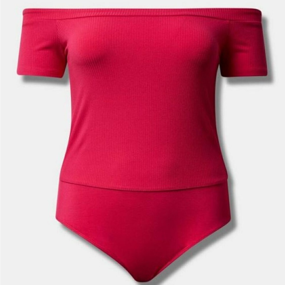 Everyday Rib Off The Shoulder (Pink) Bodysuit